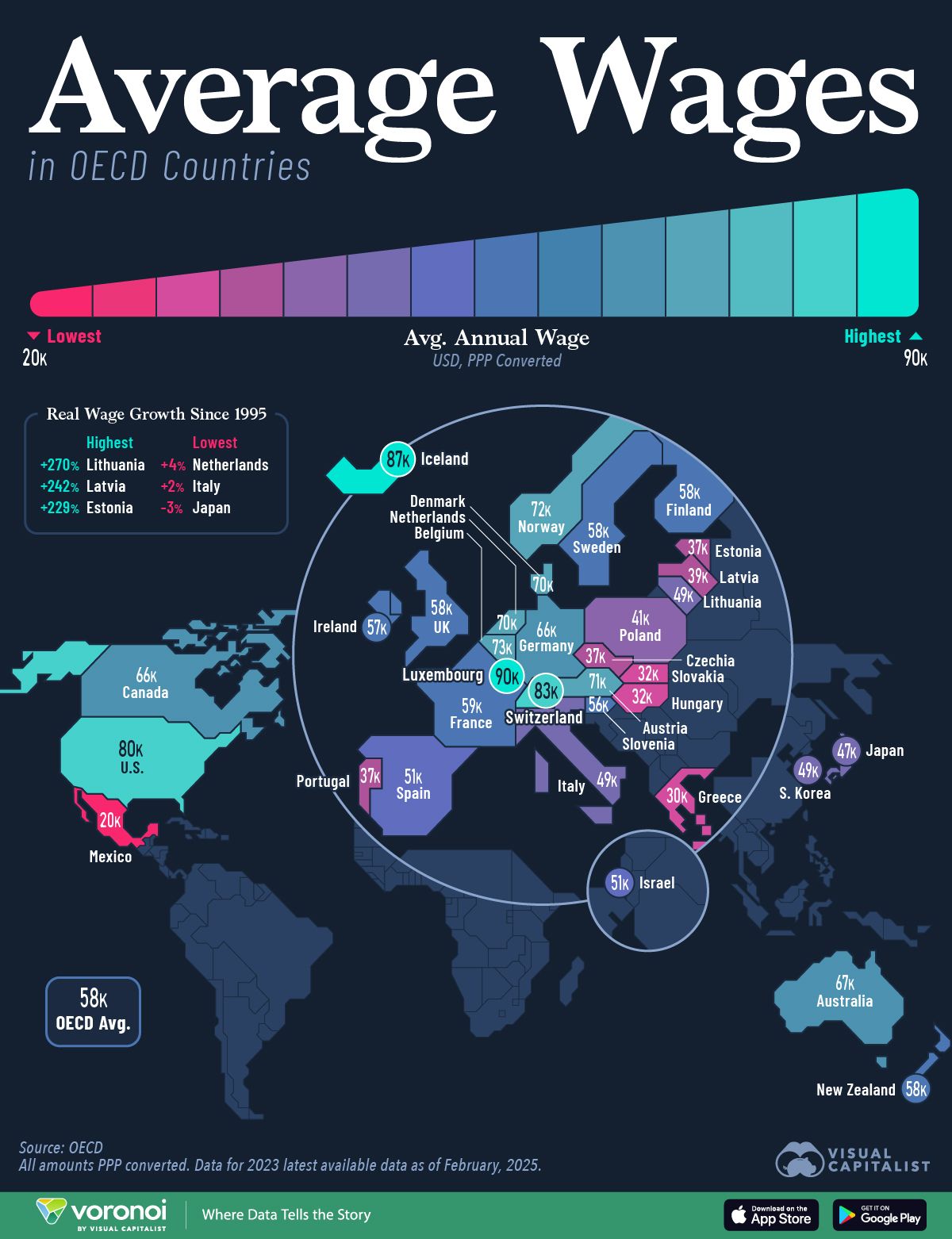 Mapped: Average Wages in OECD Countries
