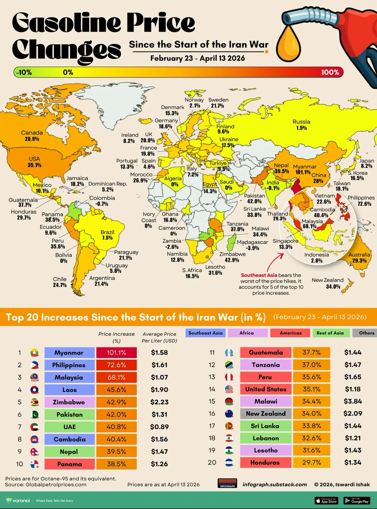 Mapped: Where Gas Prices Have Surged Over 100%