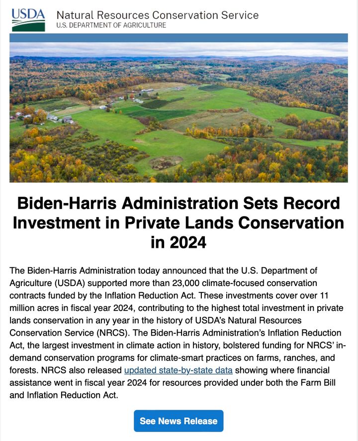 OMG, 11 million acres "conserved" in 2024 under Biden, using Inflation Reduction Act funds.