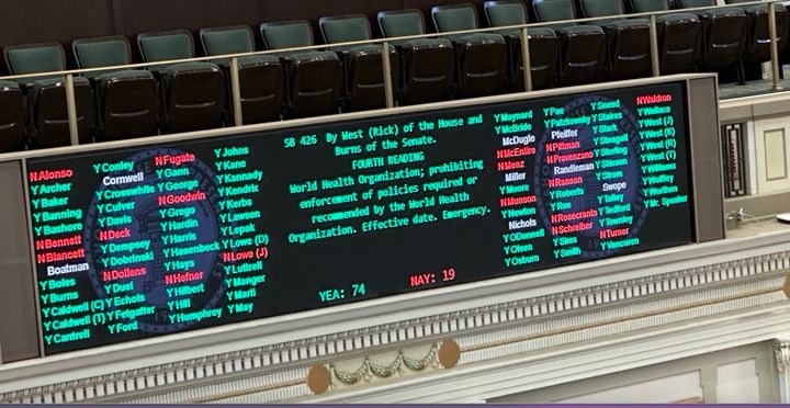 Oklahoma becomes 2nd US state to pass a law that denies jurisdiction to the WHO, UN and WEF