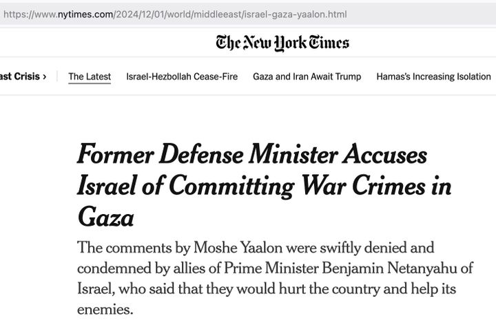 Israel is Committing "Ethnic Cleansing and War Crimes in Gaza" according to Israel's own former Defense Minister/ NYT