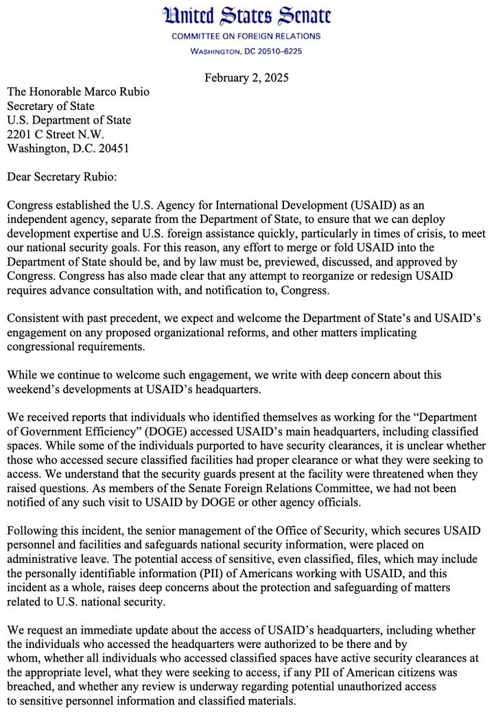 10 Democrat Senators make demands regarding USAID that they have no right to