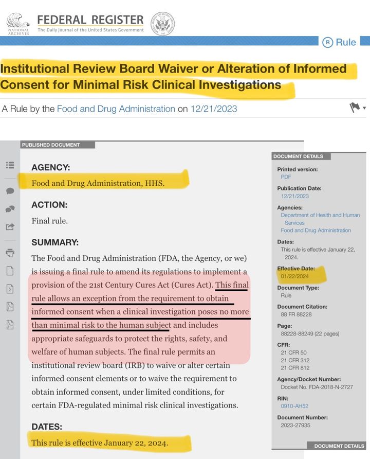 The FDA simplifies experimentation on children without parental consent