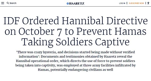 Israel Killed Their Own Under 'Hannibal Directive' On October 7, Israeli Media Admits