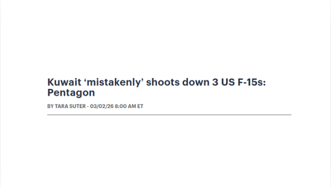 Kuwait ‘mistakenly’ shoots down 3 US F-15s: Pentagon