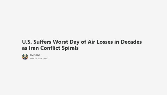 Simplicius: U.S. Suffers Worst Day of Air Losses in Decades as Iran Conflict Spirals