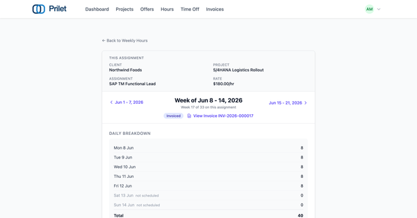 Step from one week to the next