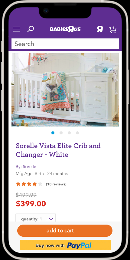 Image of an e-commerce page with nursery furniture. Image links to a Figma prototype.