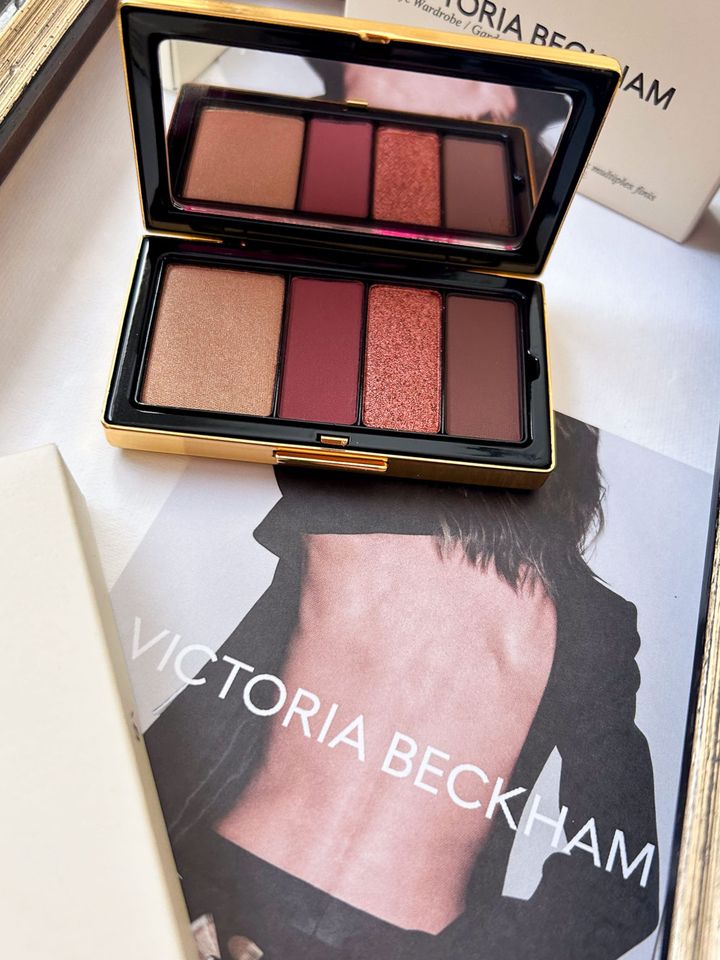 A product shot of Victoria Beckham Bordeaux Eye Wardrobe, a burgundy eyeshadow palette from Victoria Beckham Beauty