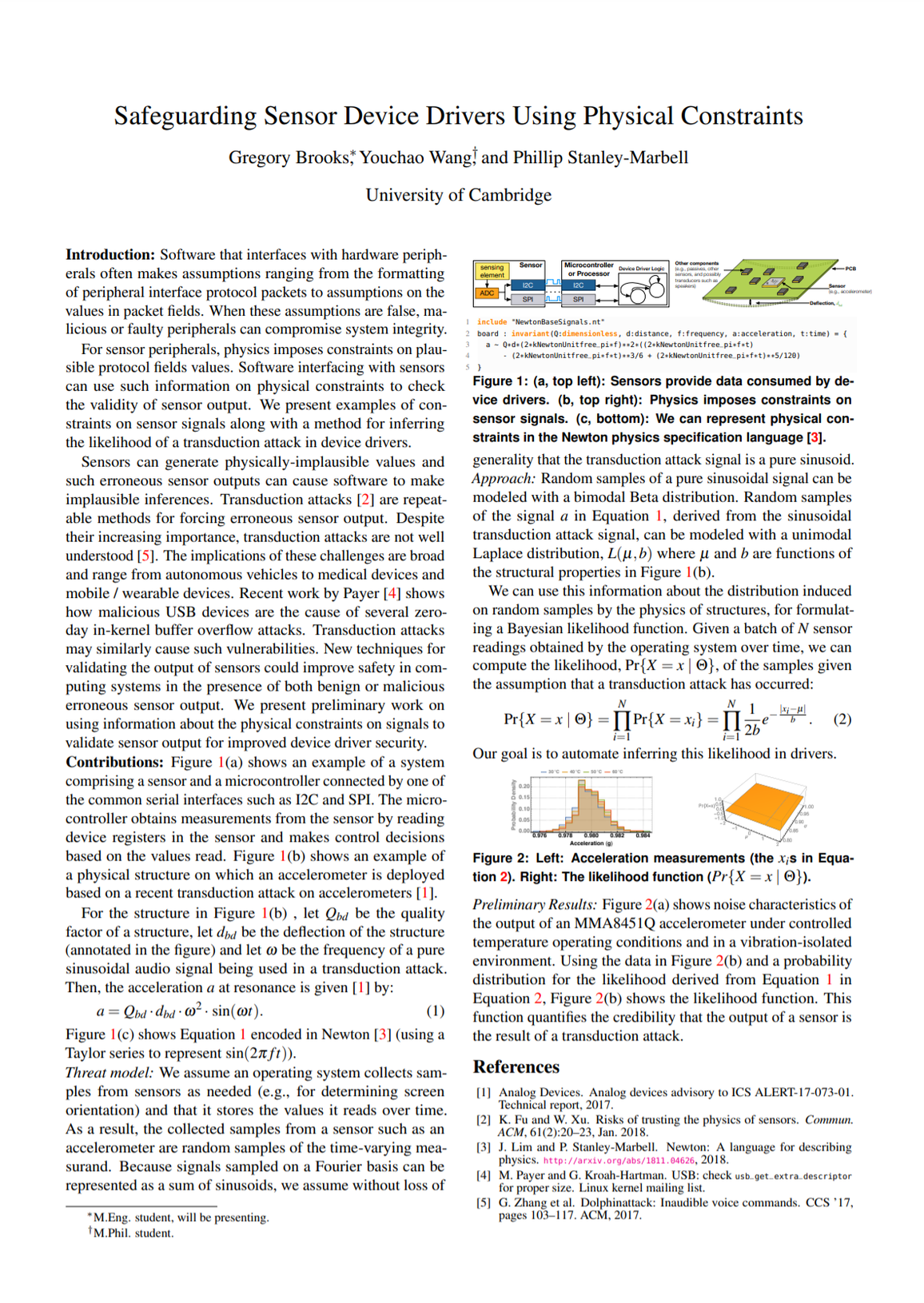 Safeguarding Sensor Device Drivers Using Physical Constraints (Poster)