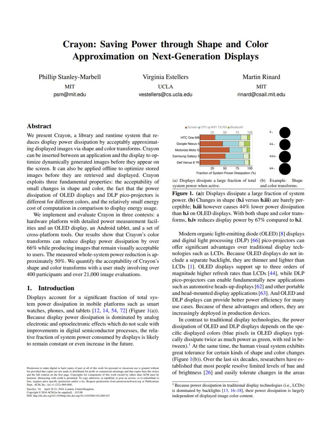 Crayon: saving power through shape and color approximation on next-generation displays