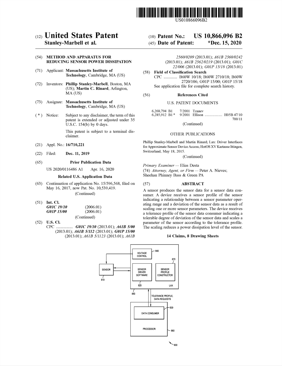 Method and Apparatus for Reducing Sensor Power Dissipation (US Patent #10866096, Granted December 2020)