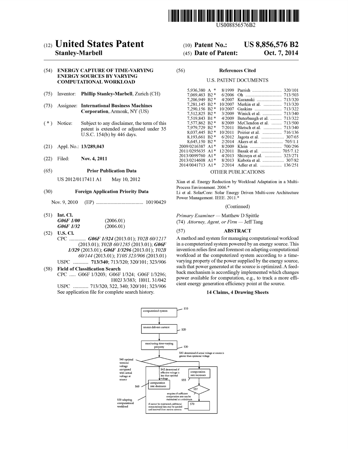 Energy Capture of Time-Varying Energy Sources by Varying Computational Workload (US Patent #8856576, Granted October 2014)