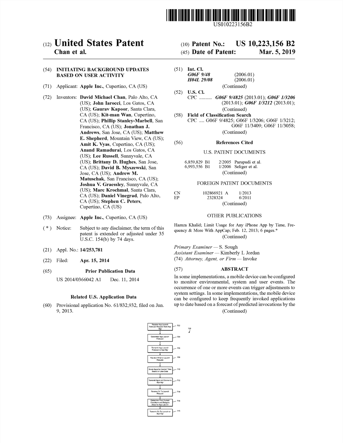 Initiating Background Updates Based on User Activity (US Patent #10223156, Granted March 2019)