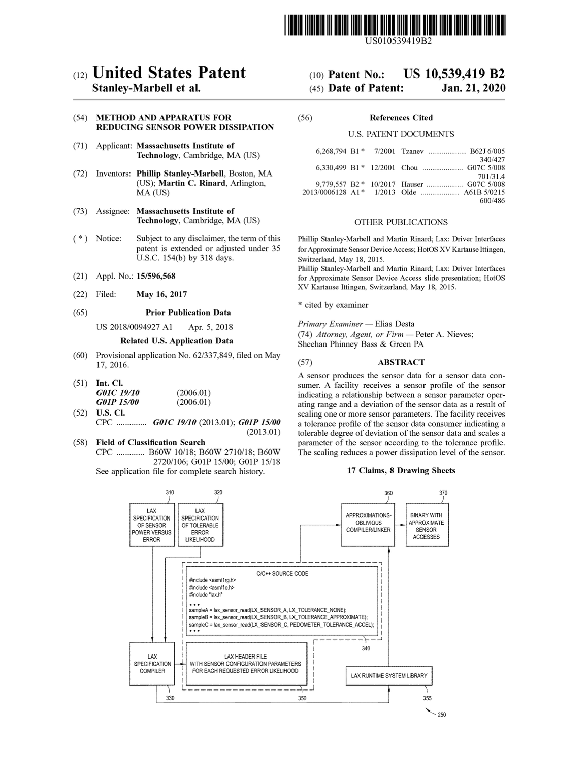 Method and Apparatus for Reducing Sensor Power Dissipation (US Patent #10539419, Granted January 2020)