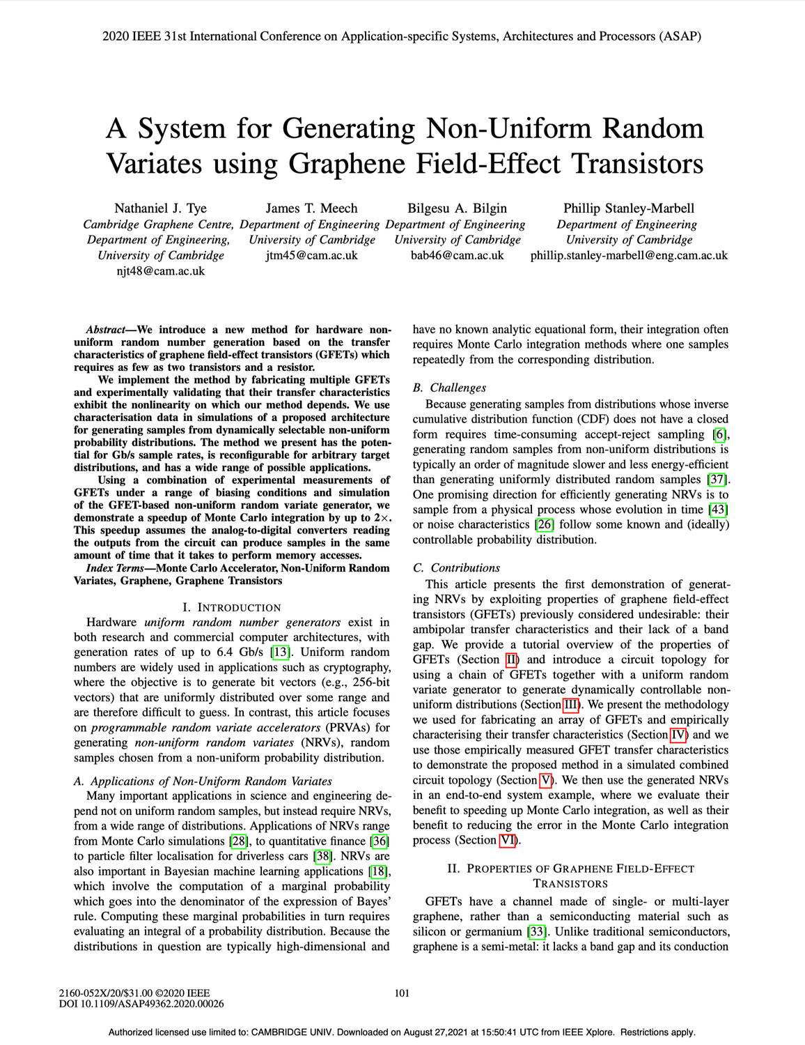 A System for Generating Non-Uniform Random Variates Using Graphene Field-Effect Transistors