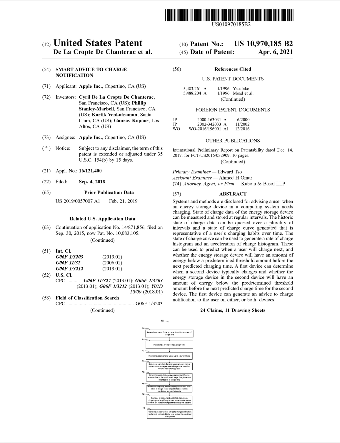 Smart Advice to Charge Notification (US Patent #10970185, Granted April 2021)