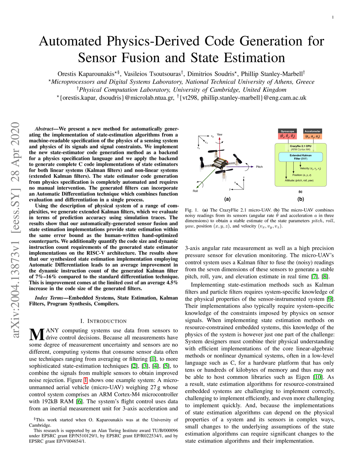 Automated Physics-Derived Code Generation for Sensor Fusion and State Estimation