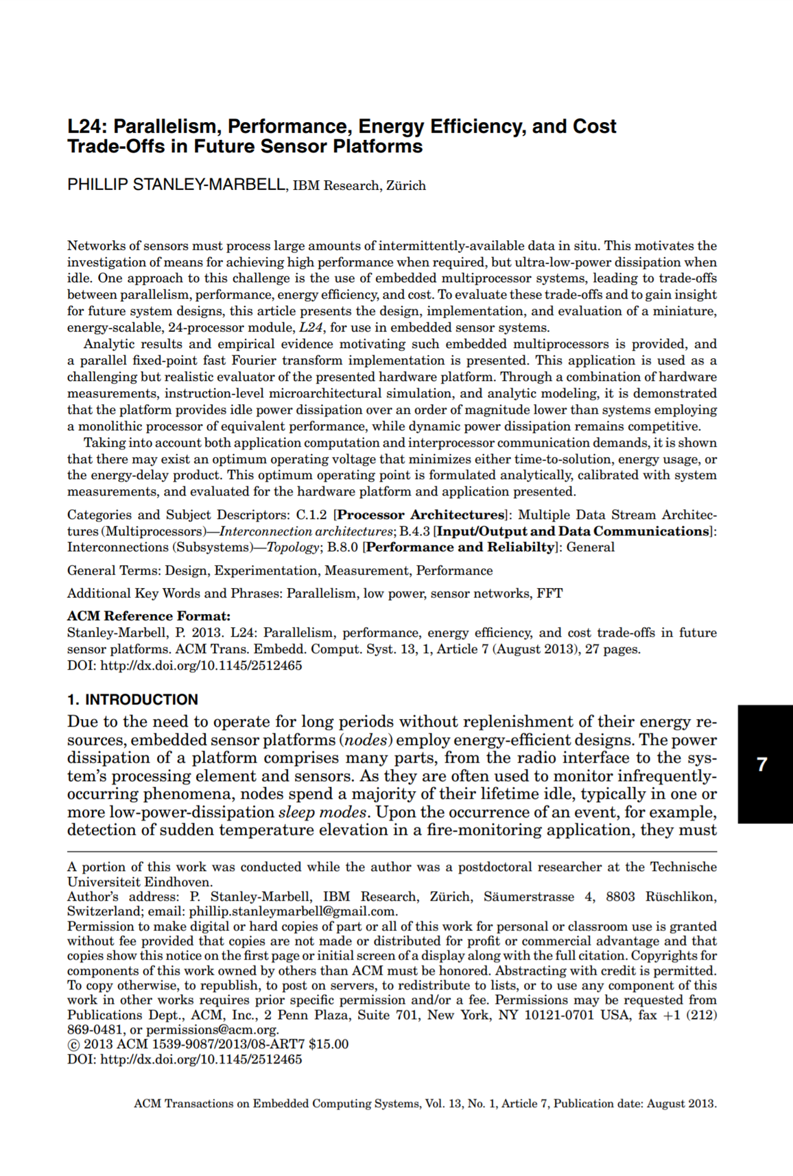 L24: Parallelism, performance, energy efficiency, and cost trade-offs in future sensor platforms