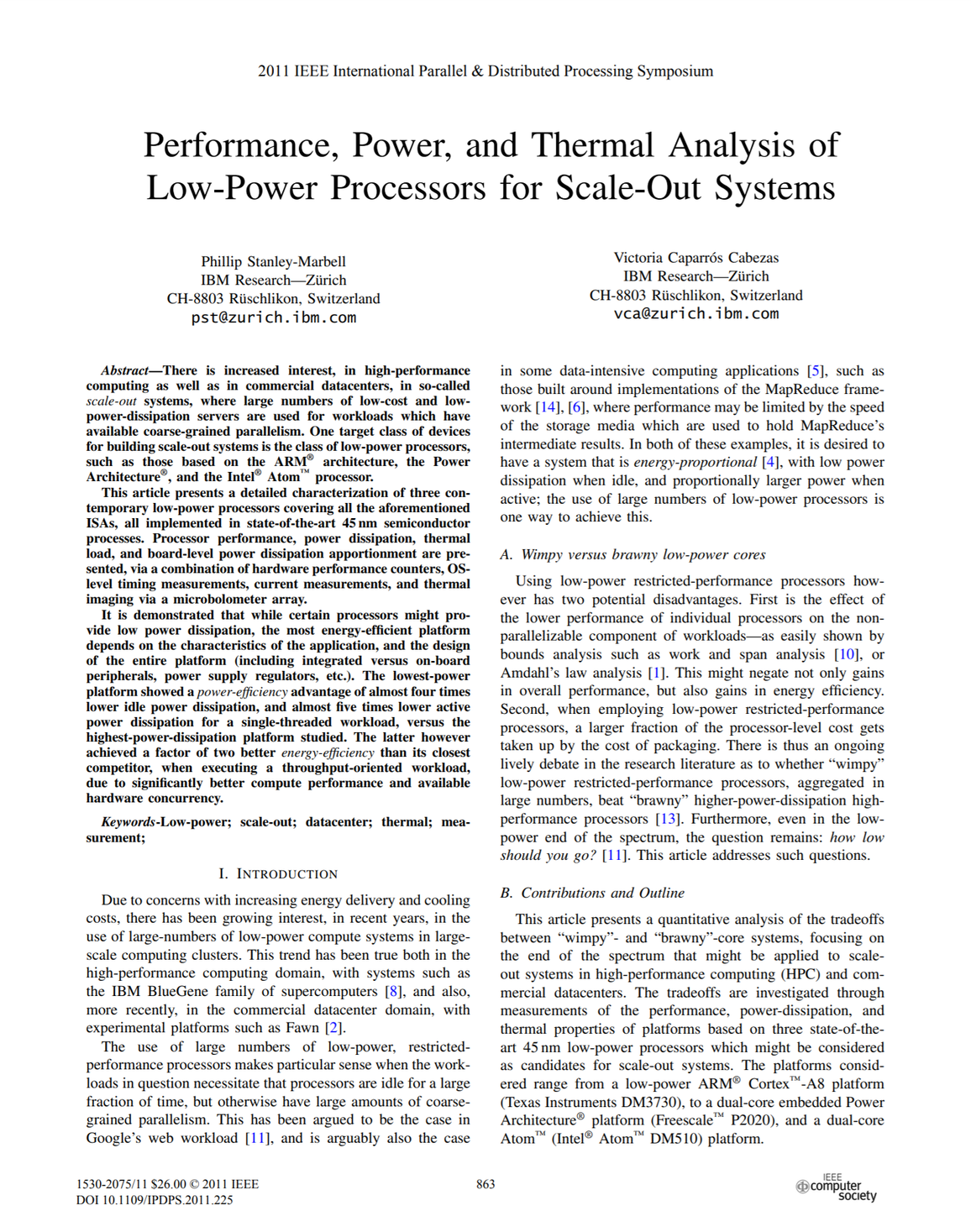Performance, Power, and Thermal Analysis of Low-Power Processors for Scale-Out Systems