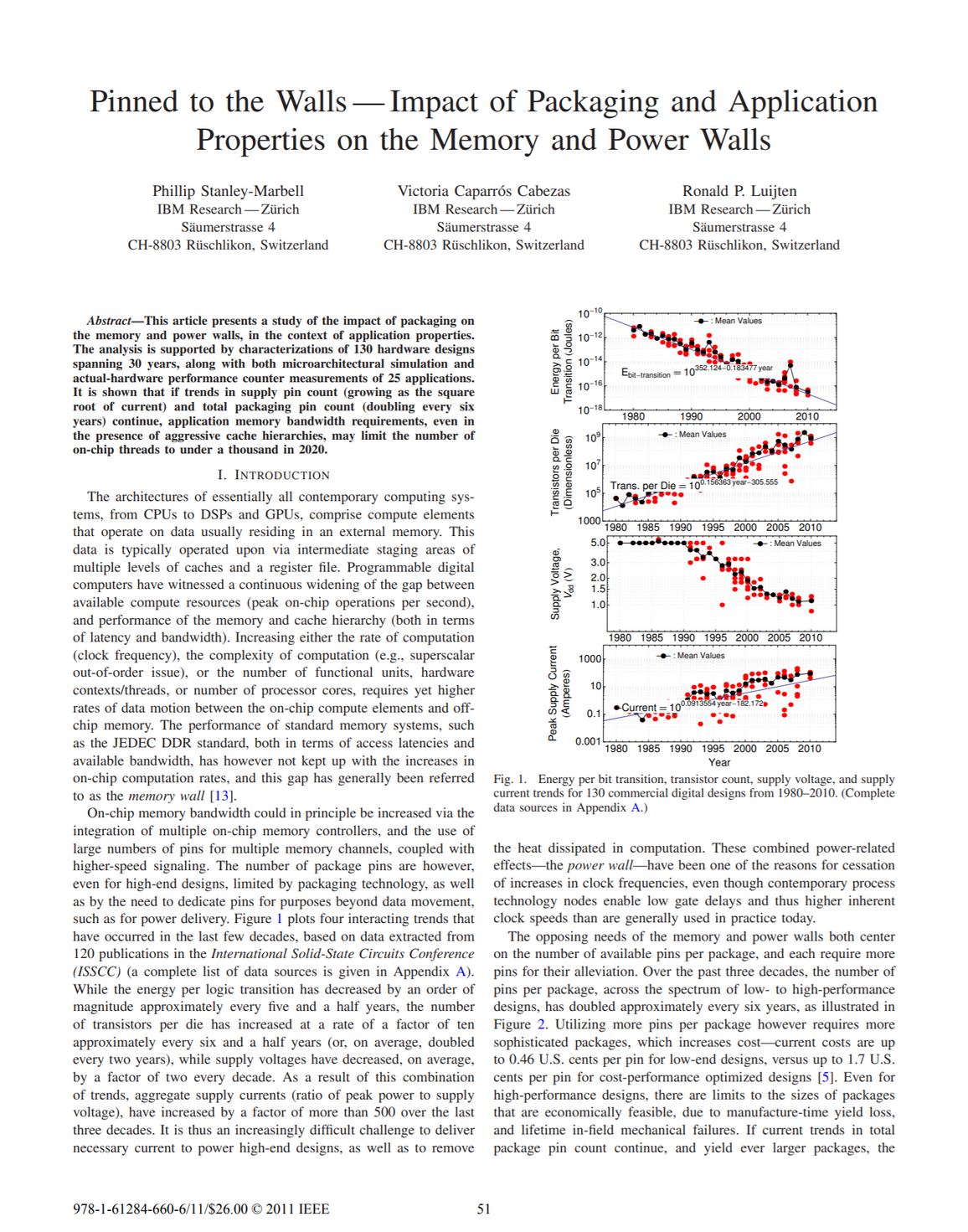 Pinned to the walls — Impact of packaging and application properties on the memory and power walls