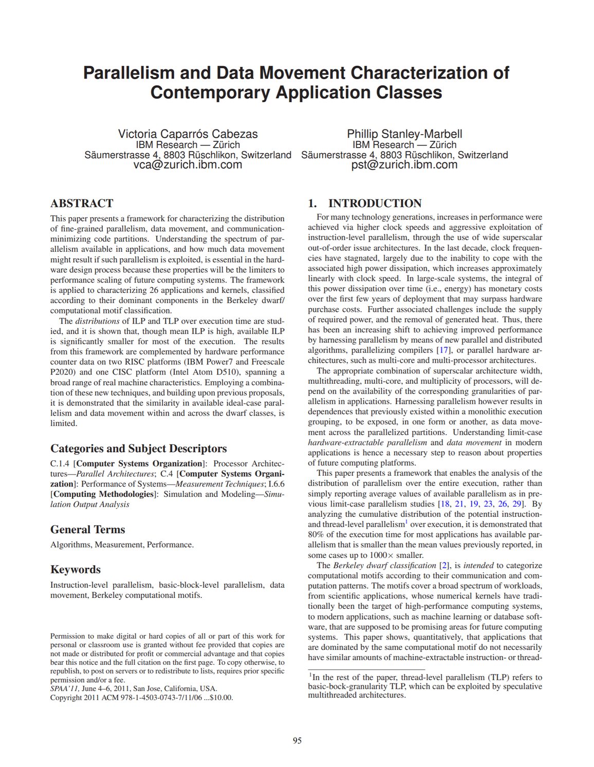 Parallelism and data movement characterization of contemporary application classes