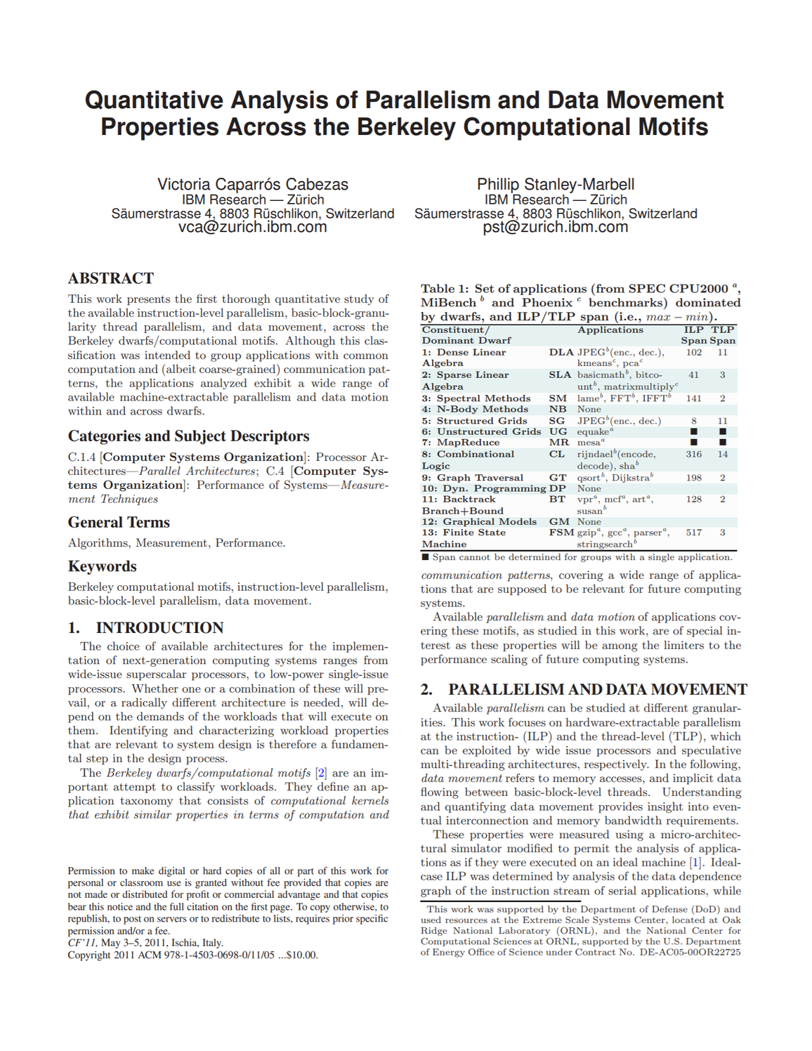 Quantitative analysis of parallelism and data movement properties across the Berkeley computational motifs