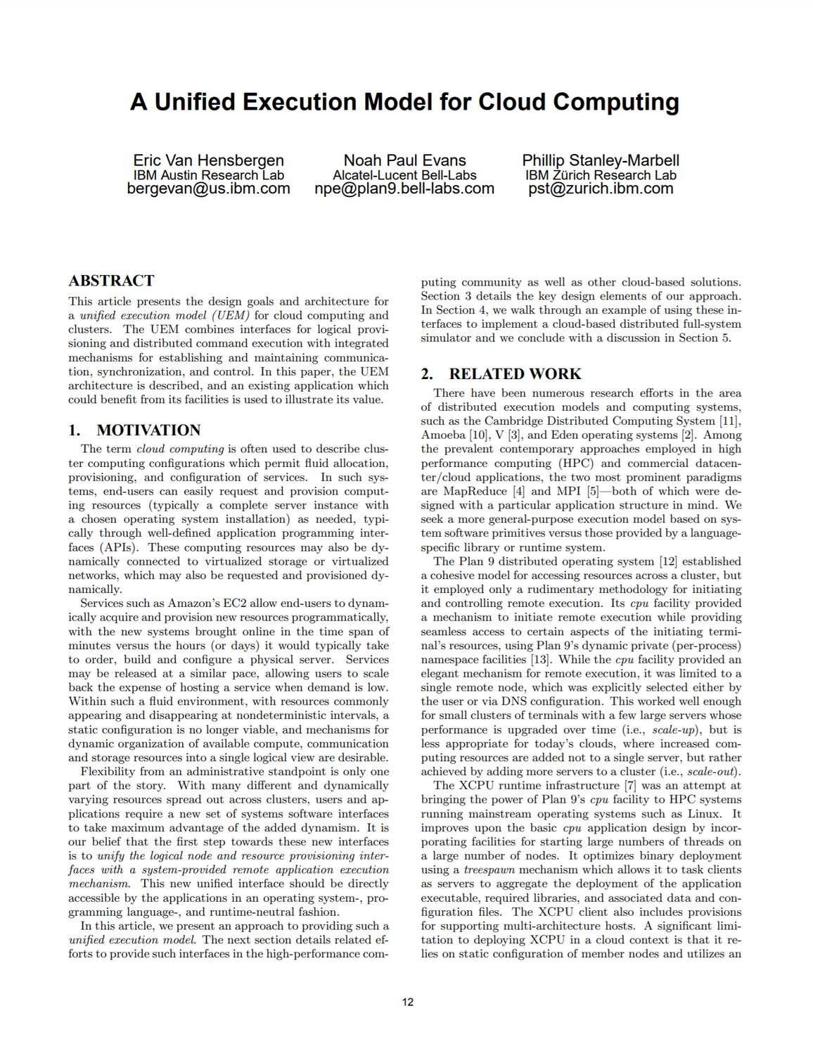 A unified execution model for cloud computing