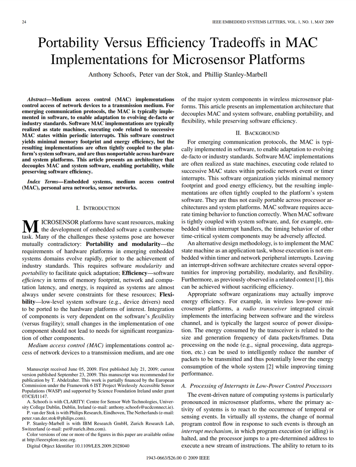 Portability Versus Efficiency Tradeoffs in MAC Implementations for Microsensor Platforms