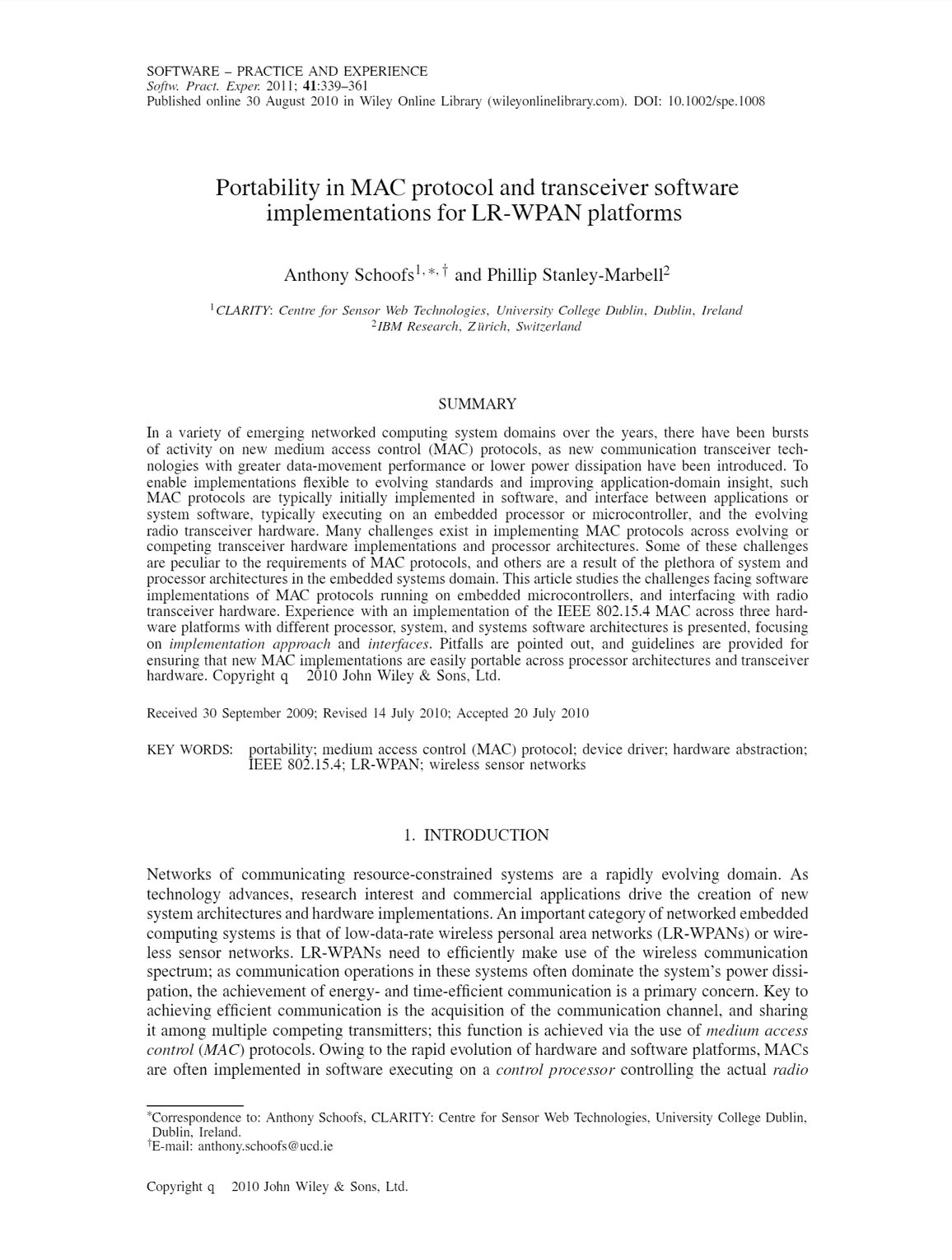 Portability in MAC protocol and transceiver software implementations for LR-WPAN platforms