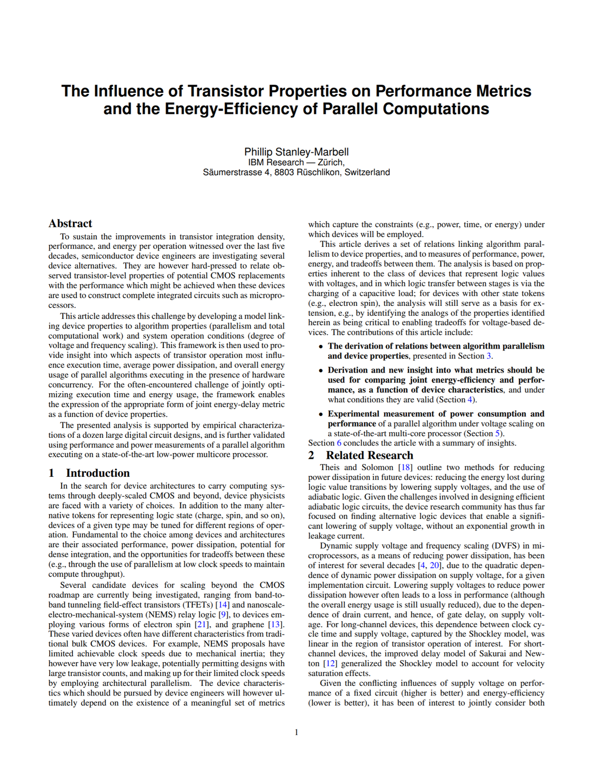 The Influence of Transistor Properties on Performance Metrics and the Energy-Efficiency of Parallel Computations