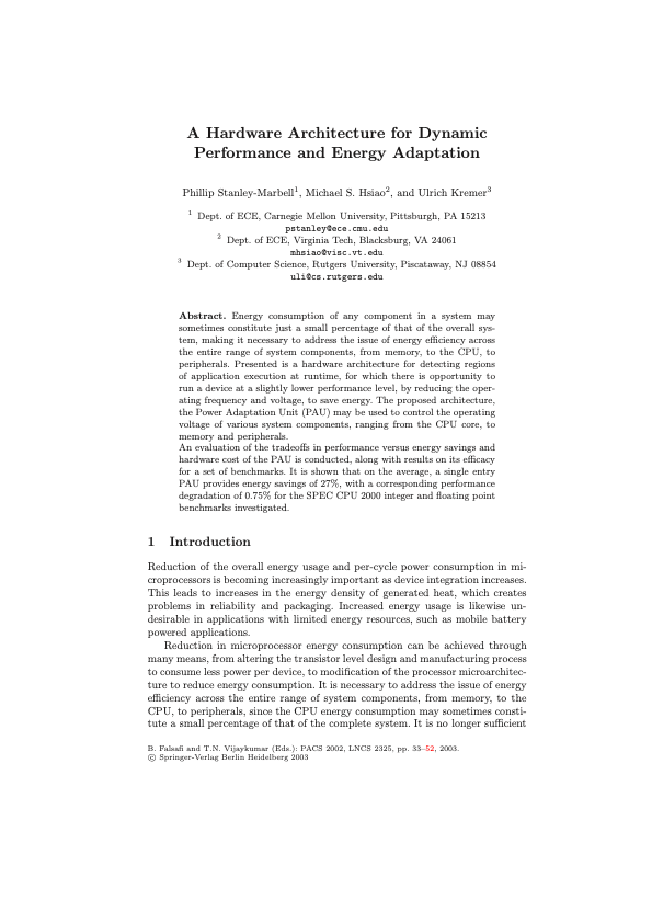 A Hardware Architecture for Dynamic Performance and Energy Adaptation