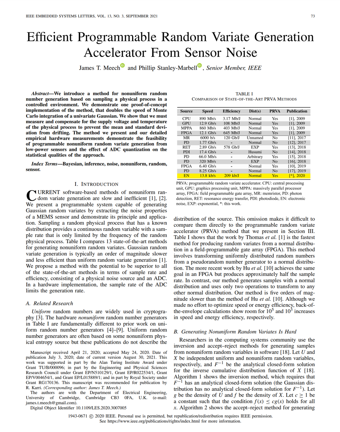 Efficient Programmable Random Variate Generation Accelerator from Sensor Noise