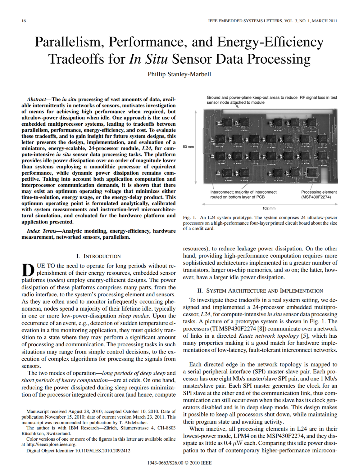 Parallelism, Performance, and Energy-Efficiency Tradeoffs for In Situ Sensor Data Processing