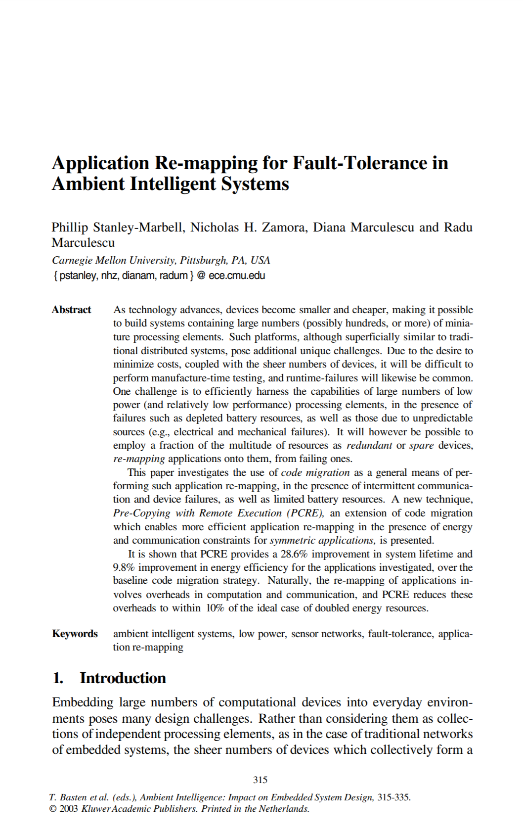 Application Re-mapping for Fault-Tolerance in Ambient Intelligent Systems