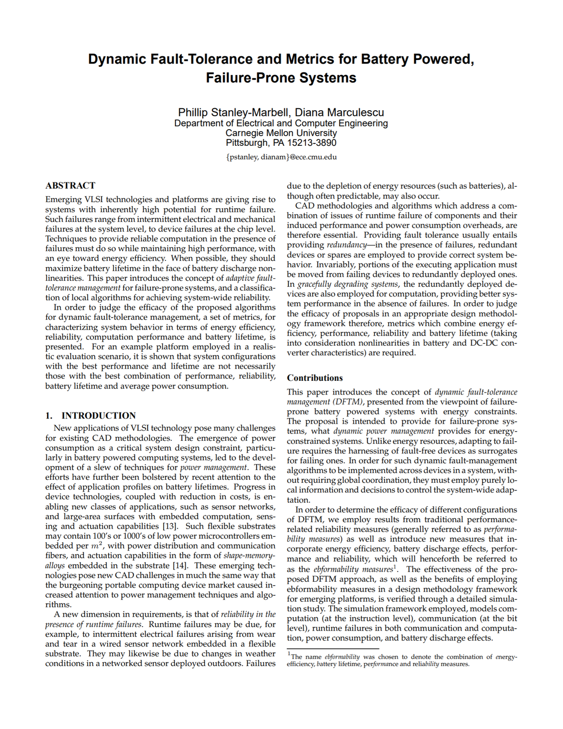 Dynamic Fault-Tolerance Management and Metrics for Battery Powered Failure-Prone Systems