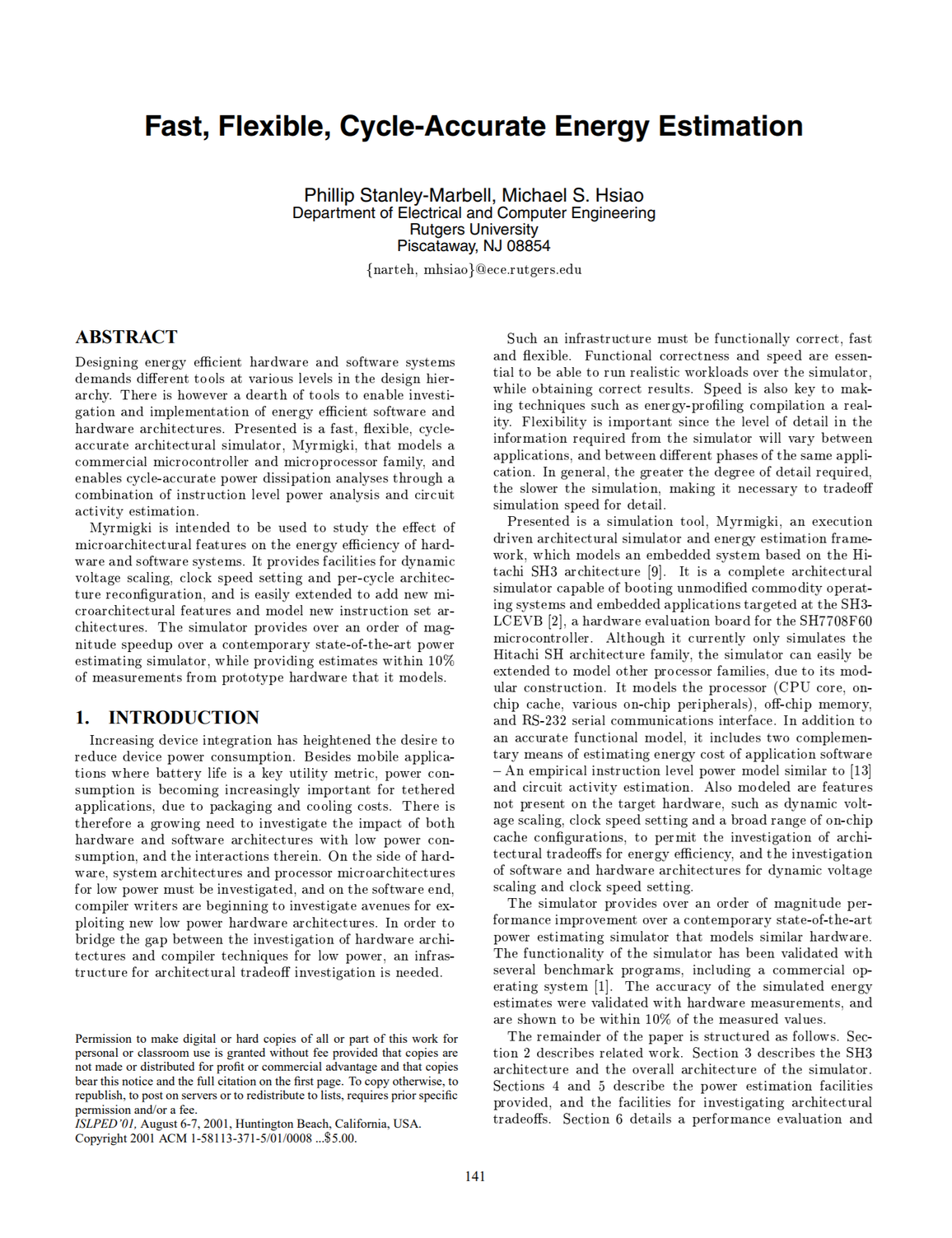 Fast, flexible, cycle-accurate energy estimation