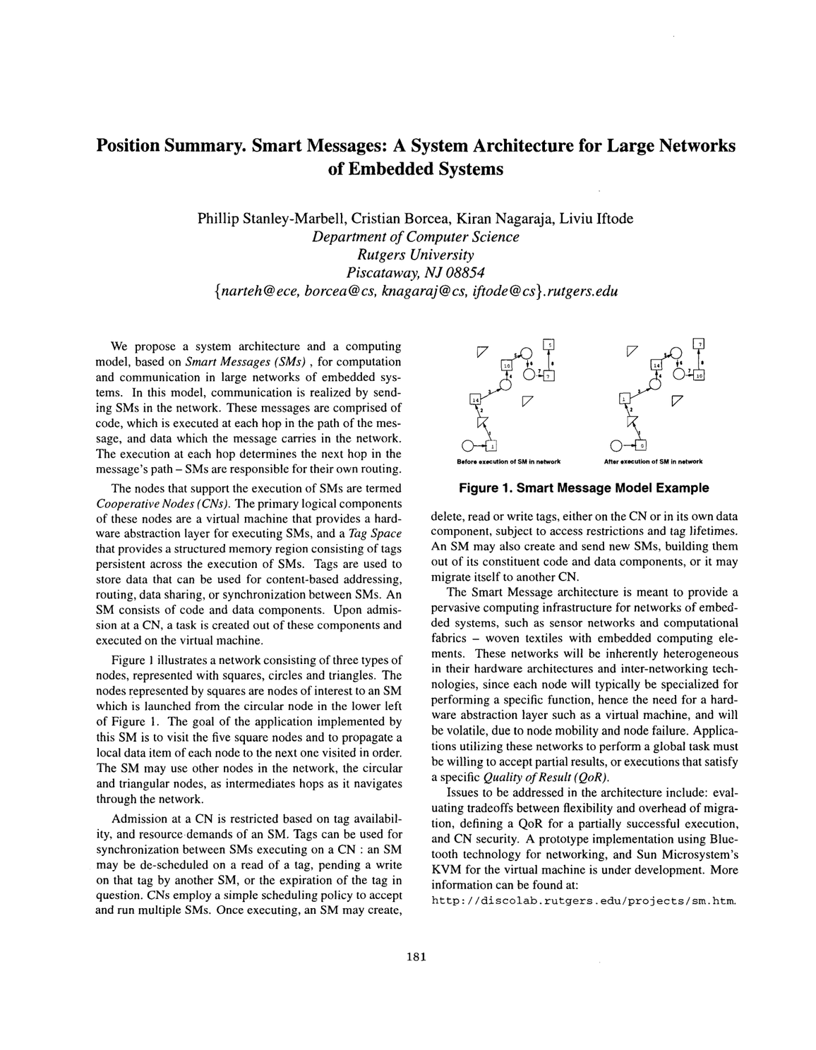Smart Messages: a system architecture for large networks of embedded systems