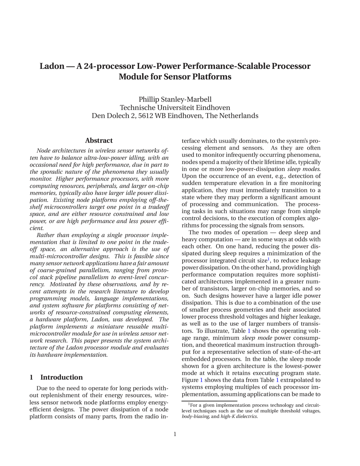Ladon — A 24-processor Low-Power, Performance-Scalable Processor Module for Sensor Platforms