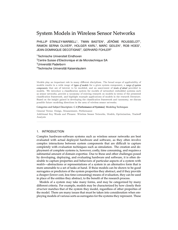 System Models in Wireless Sensor Networks