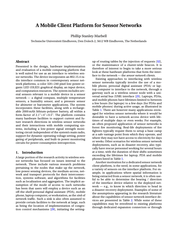 A mobile client platform for sensor networks