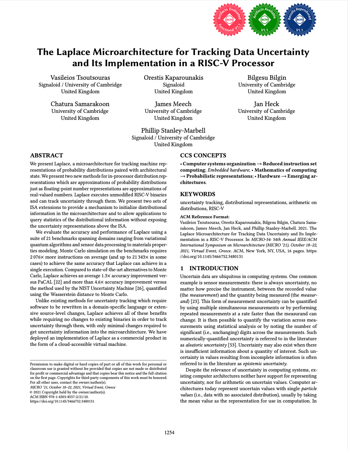 The Laplace Microarchitecture for Tracking Uncertainty and Its Implementation in a RISC-V Processor