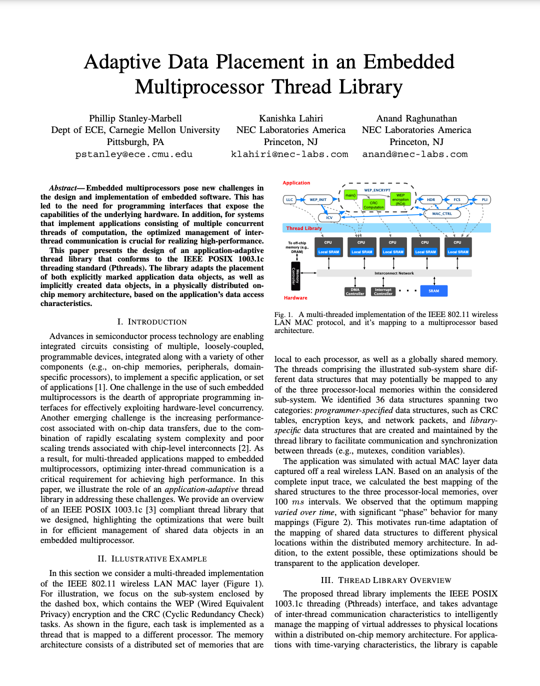 Adaptive Data Placement in an Embedded
Multiprocessor Thread Library
