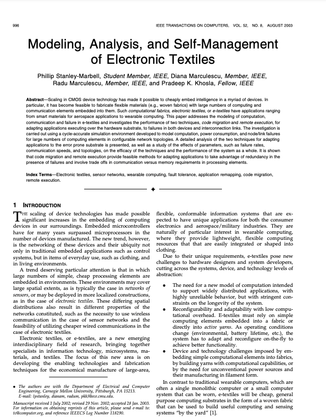 Modeling, analysis, and self-management of electronic textiles