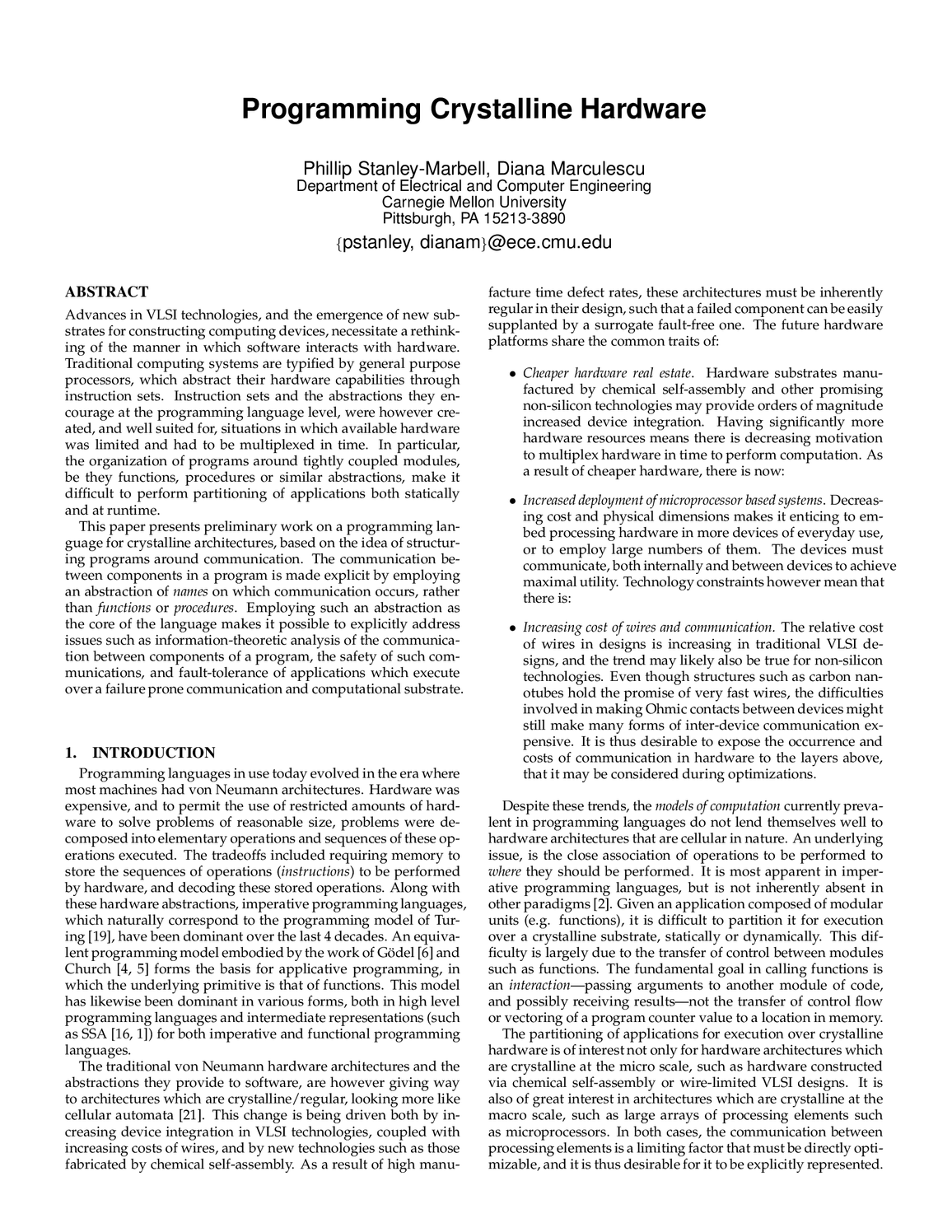 Programming Crystalline Hardware