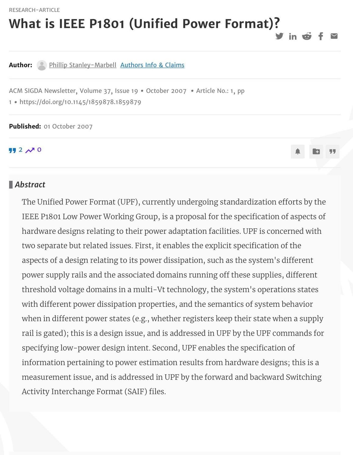 What is IEEE P1801 (Unified Power Format)?