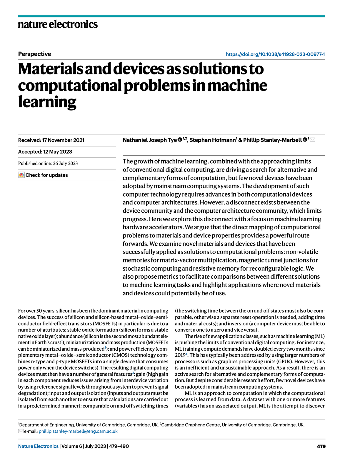 Materials and devices as solutions to computational problems in machine learning