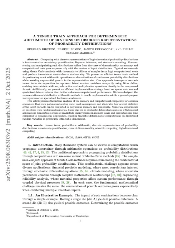 A Tensor Train Approach for Deterministic Arithmetic Operations on Discrete Representations of Probability Distributions