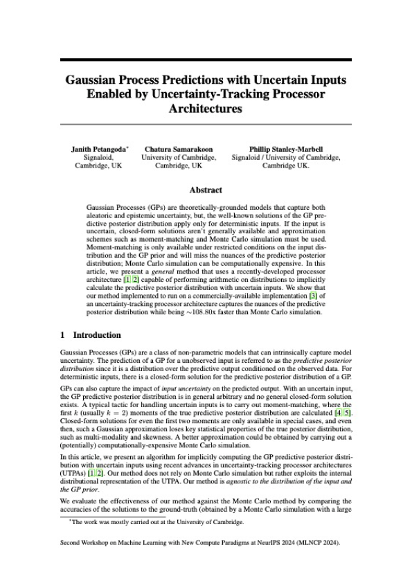 Gaussian Process Predictions with Uncertain Inputs Enabled by Uncertainty-Tracking Processor Architectures