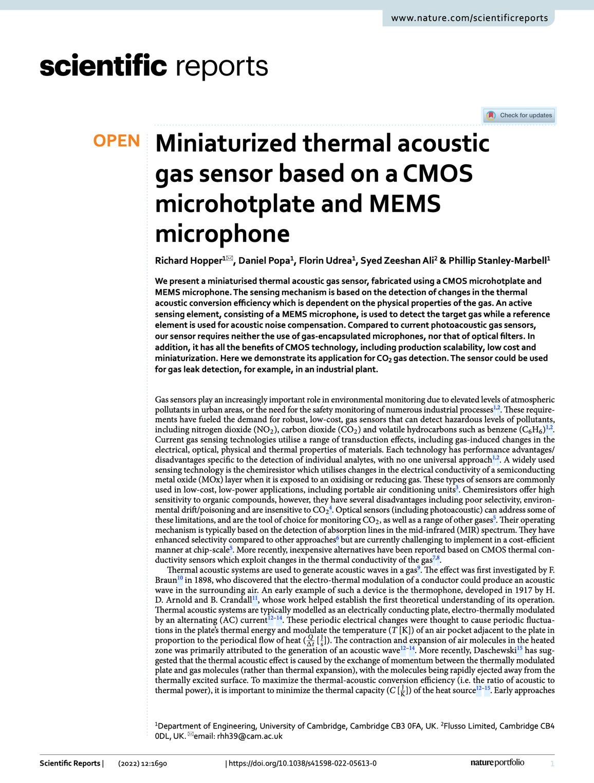 Miniaturized thermal acoustic gas sensor based on a CMOS microhotplate and MEMS microphone